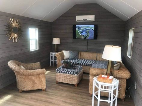 Small Shed Ideas Hangout, Shed House Interior Ideas, 16x40 Shed House, Micro Cottage, She Shed Ideas Interior, Shed Homes Interior, Shed House Interior, She Shed Interior Ideas, She Shed Interior