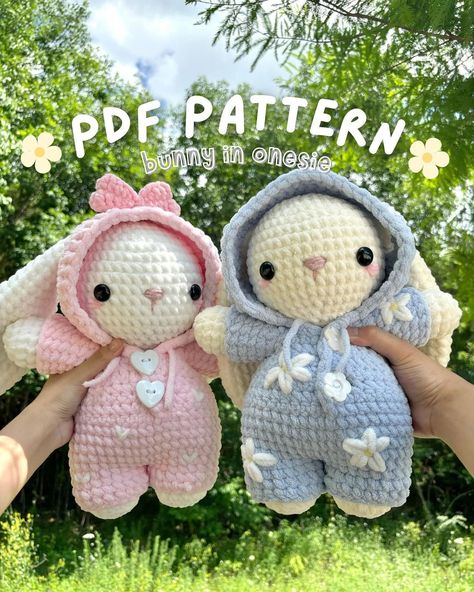 wendycrochets | ☁️ PATTERN RELEASE: bunny in onesie ☁️ This pattern is now available on my etsy (link in bio)! This pattern includes instructions to... | Instagram Bunny In Hat, Crochet Onesie, Onesie Pattern, Bunny Onesie, Plushie Patterns, Baby Bunny, Crochet Bunny, Baby Bunnies, Sewing Techniques