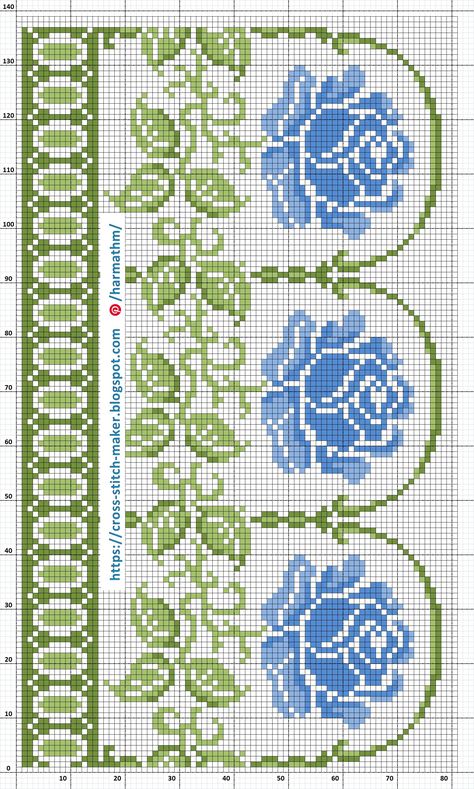 Blue roses with edging pattern Cross Stitch Flowers Pattern, Blue Cross Stitch, Rose Cross Stitch Pattern, Cross Stitch Sampler Patterns, Cross Stitch Border Pattern, Floral Cross Stitch Pattern, Cross Stitch Fonts, Beautiful Cross Stitch Pattern, Runner Table