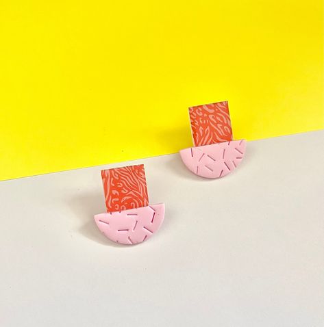 Red, Blush Wild Animal Printed Square Earrings with Textured Pink Semi Circle/  summer earrings / delicate earrings / animal print jewelry by PolyBloomShop on Etsy Animal Print Jewelry, Red Blush, Summer Earrings, Printed Jewelry, Summer Earring, Square Earrings, Wild Animal, Delicate Earrings, Handmade Polymer Clay