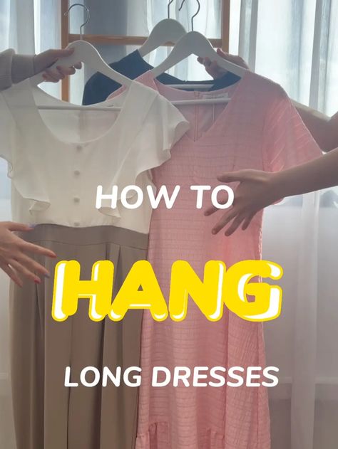 🫶🏼3 WAYS TO HANG LONG DRESSES 👗🌷💕 | Video published by The Stage Walk | Lemon8 How To Hang Up Long Dresses, How To Hang A Long Dress, How To Hang Long Dresses, How To Hang Long Dresses In Closet, How To Hang Dresses, Dress Hanging Ideas, Hang Long Dresses, Hanging Long Dresses, Hanging Dresses