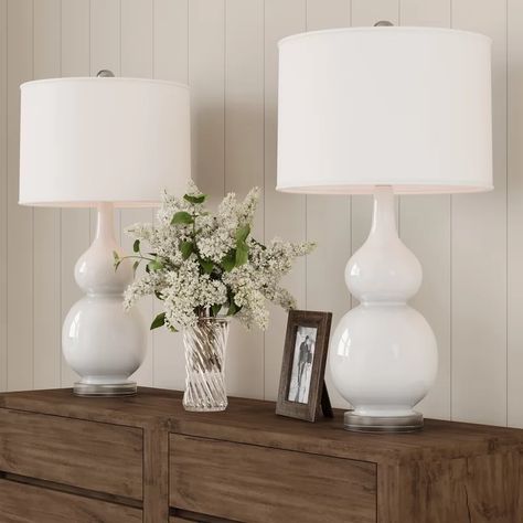 Highland Dunes Lowrie 26" Table Lamp Set & Reviews | Wayfair Gourd Lamp, Table Lamp Sets, White Lamp, White Table Lamp, Vintage Table Lamp, Led Table Lamp, Modern Lamp, White Table, Beautiful Lamp