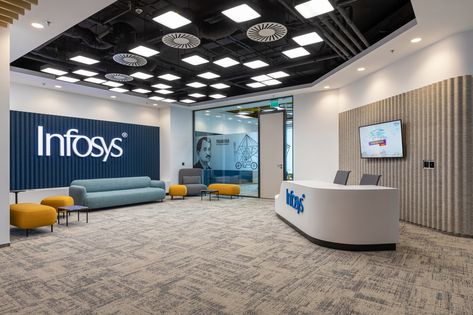 Consultant Office Design, Infosys Office, Corporate Office Reception Design, Office Technology Design, Office Foyer Ideas Entrance, Reception Design Office, Investment Office Design, Ceo Room Design, It Office Design