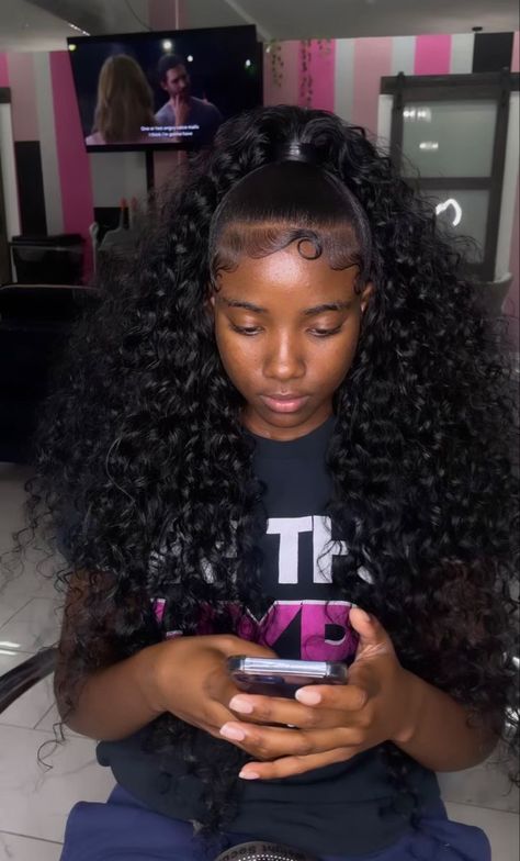 Up Down Ponytail Hairstyles Weave, Peekaboo Half Up Half Down, Back To Hairstyles For Black Teens, Half Up Half Down Hair Black Women Ponytail, Black Homecoming Hairstyles, Picture Day Hairstyles Black Women, 16 Birthday Hairstyles Braids, Back To School Black Hairstyles, Black To School Hairstyles