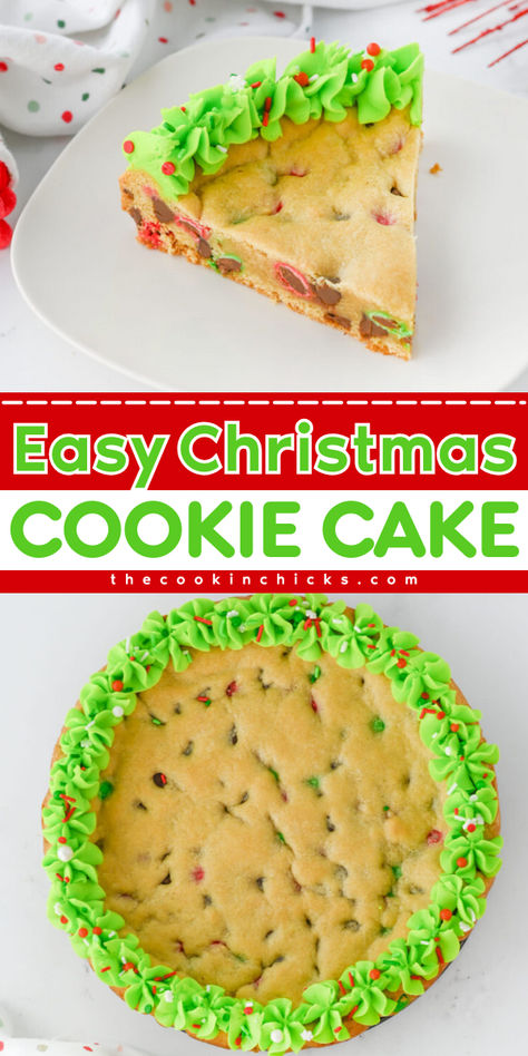 Make your holiday baking easier with this delicious Christmas cookie cake recipe. Perfect for parties or as a festive treat, this dessert is sure to be a hit with your family and friends. Easy Holiday Baking For Kids, Cookie Cake Christmas, Cookie Cake Recipe Easy, Traditional Holiday Desserts, Homemade Christmas Cake, Easy Holiday Baking, The Cookin Chicks, Christmas Cookie Cake, Allergy Recipes