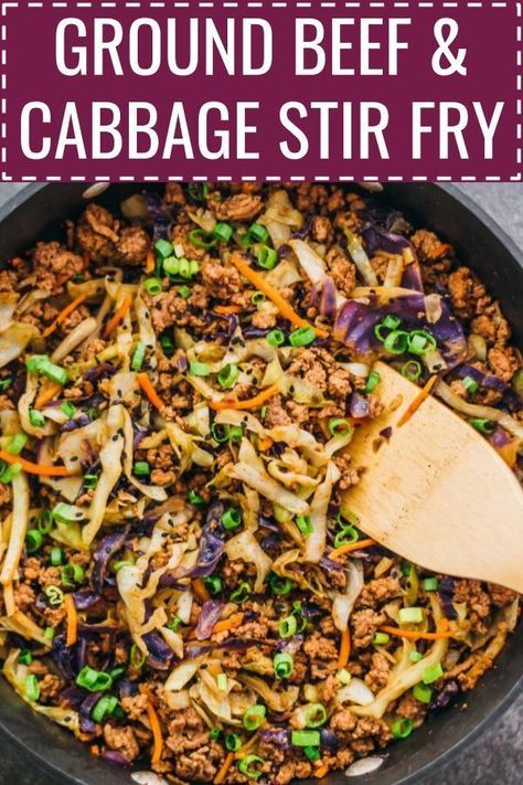 Beef And Cabbage Stir Fry, Stir Fry Dinner, Ground Beef Cabbage, Ground Beef And Cabbage, Beef Cabbage, Cabbage Stir Fry, Healthy Beef Recipes, Beef And Cabbage, Asian Slaw