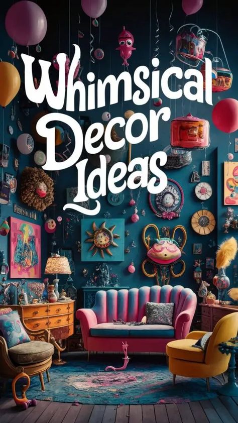 DIY 5 Whimsical Decor Ideas on a Budget - Fabricerie Creepy Home Decor Diy, Diy Wall Tapestry Fabric, Whimsical Studio Apartment, Colorful Room Decor Diy, Whimsical Boho Decor, Whimsical Home Office, Quirky Wall Decor, Diy Whimsigoth Decor, Whimsical Eclectic Decor