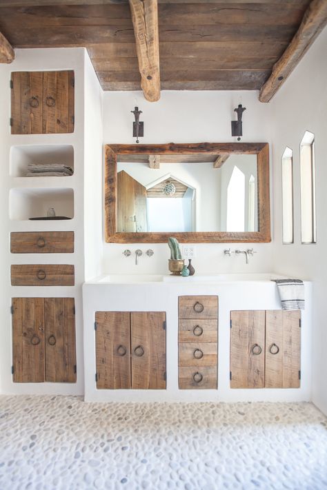 Adobe Interior, Custom Wood Doors, Jonathan Taylor, Mexico House, Interior Bathroom, Reclaimed Lumber, Bathroom Design Decor, Furniture Vintage, Bathroom Inspiration Decor