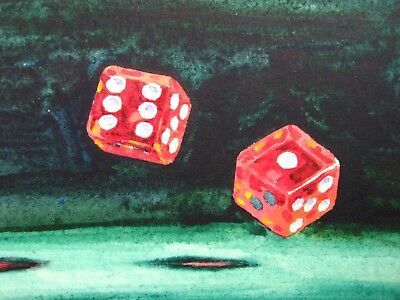 Casino Las Vegas Game Playing Red Dice Watercolor Painting ACEO.#CasinoFun #WinningAtTheCasino #CasinoVibes #CasinoLife #CasinoGoals Vegas Painting Ideas, Vintage Casino Aesthetic, Gamble Aesthetic, New Vegas Aesthetic, Casino Painting, Dice Painting, Poker Painting, Vegas Painting, Dice Aesthetic