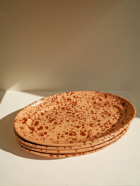 Terracotta Splatter Oval Plate by Fasanoceramiche | LOQ.US Outdoor Plates, Moroccan Home Decor, Marbled Clay, Oval Plate, Moroccan Homes, Old Pottery, Italian Countryside, Oval Plates, Ceramics Pottery Art