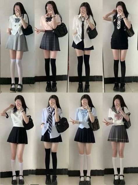 Korean Back To School Outfits, Y2k Uniform Outfit, Outfit Ideas For School Skirt, School Outfits Formal, Korean School Outfits Uniform, School Outfits Uniform Baddie, Korean School Uniform Outfits, Korean School Uniform Aesthetic, Coquette School Uniform