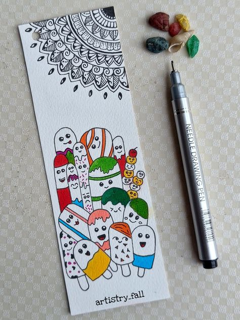 I have tried making doodle first time and look how amazing it is looking Doodle Art On Bookmark, Mandala Drawing Creative, Doodle Bookmark, Mandala Bookmark, Creative Doodles, Bookmark Art, Mandala Arts, Mandala Ideas, Bookmarks Diy