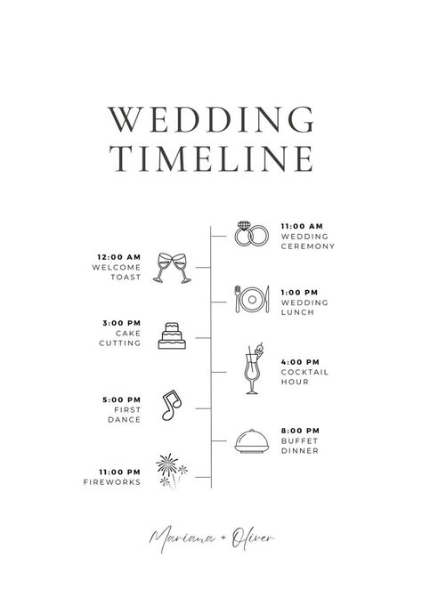 Free custom printable wedding timeline planner templates  Canva Wedding Planner Templates, Wedding Day Timeline Template, Wedding Agenda, Reception Timeline, Wedding Reception Timeline, Wedding Lunch, Wedding Timeline Template, Wedding Schedule, Wedding Itinerary