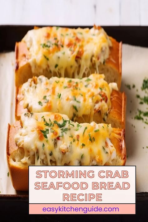 Take your baking skills to the next level and wow your family and friends with this delectable Storming Crab Seafood Bread. Learn how to make it here! Storming Crab Seafood Bread Recipe, Seafood French Bread, Crab Cheese Bread, Storming Crab Seafood Bread, Seafood Garlic Bread, Cheesy Crab Bread, Crab Bread Cheesy, Seafood Bread Recipe, Crab Bread Recipe