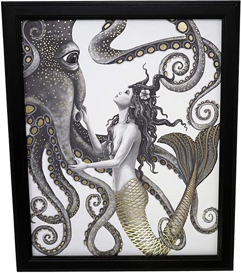 Mermaid And Octopus, Ocean Posters, Foil Wall, Nautical Bathroom, Octopus Wall Art, Bathroom Beach, Mermaid Wall Art, Fish Tales, Nautical Bathrooms