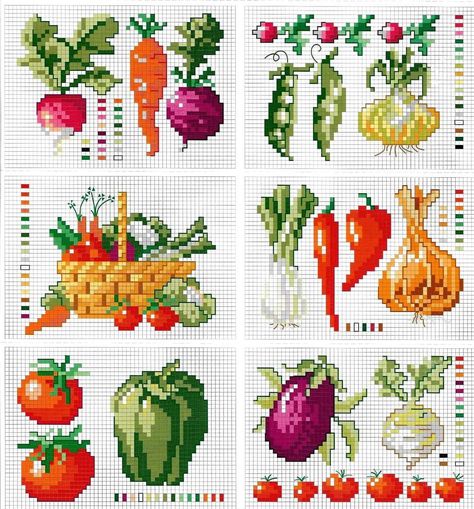 Cross Stitch Vegetable Patterns, Cross Stitch Food Pattern, Vegetable Cross Stitch, Food Cross Stitch, Garden Cross Stitch Pattern, Garden Cross Stitch, Canvas Painting Projects, Cross Stitch Projects Ideas, Cross Stitch Fruit