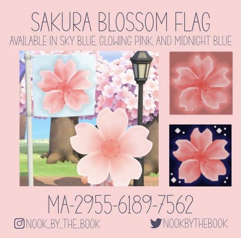 Acnh Cherry Blossom Designs, Acnh Cherry Blossom Ideas, Animal Crossing Cherry Blossom Design, Cute Acnh Island Flags, Acnh Cute Flag, Acnh Cherry Blossom Path Designs, Cherry Blossom Animal Crossing, Acnh Sakura Code, Acnh Flag Ideas