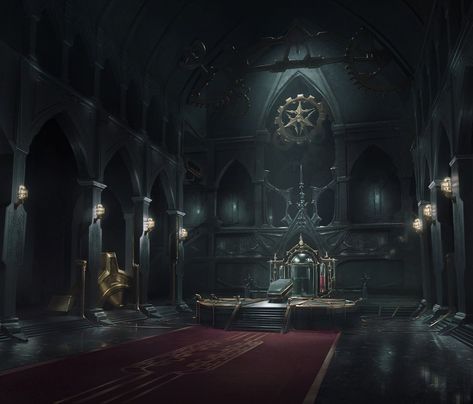 Vampire Castle Layout, Gothic Castles Interior, Fantasy Castle Interior Concept Art, Dnd Castle Interior, Gothic Throne Room, Castle Interior Concept Art, Dark Throne Room, Dark Castle Interior, Vampire Castle Interior