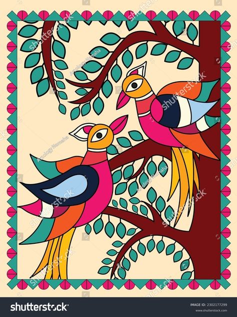 The Kalighat painting artist is like a bird, agile and graceful, flitting from one stroke to the next with ease. Just as a bird creates its nest with delicate precision, the artist creates their art with intricate detail and finesse. Painting Of Love, Stencil Drawing, Modern Indian Art, Rajasthani Art, Indian Artwork, Bird Stencil, Drawing Stencils, Madhubani Art, Love Bird