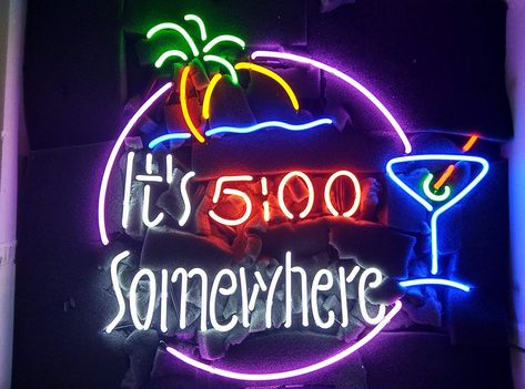 5 Oclock Somewhere Sign, It's 5 O'clock Somewhere Sign, 5 Oclock Somewhere, 5 Oclock, Art Deco Paintings, Cooler Painting, Neon Clock, Custom Neon Lights, 5 O Clock