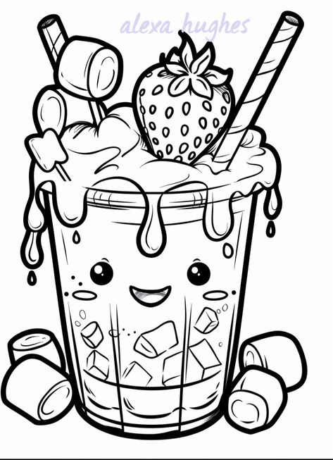 Adorable cocktail coloring page for adults. Relax and have fun coloring this cute drink. #coloringpage #kawaii #cocktail #adultcoloring #relax Simple Coloring Pages For Kids, Simple Coloring Pages, Easy Designs, Sweet Cocktails, Preschool Printable, Easy Coloring Pages, Preschool Books, Kawaii Food, Cute Desserts