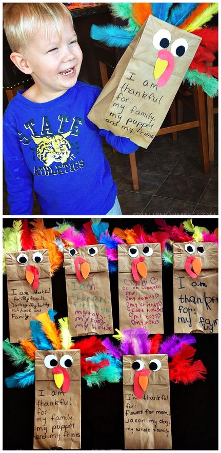 Paper bag turkey puppets - cute Thanksgiving craft for kids to make! Paper Bag Turkey, Preschool Crafts Fall, Easy Thanksgiving Crafts, November Crafts, Thanksgiving Craft, Turkey Crafts, Thanksgiving Preschool, Thanksgiving Art, Thanksgiving Crafts For Kids