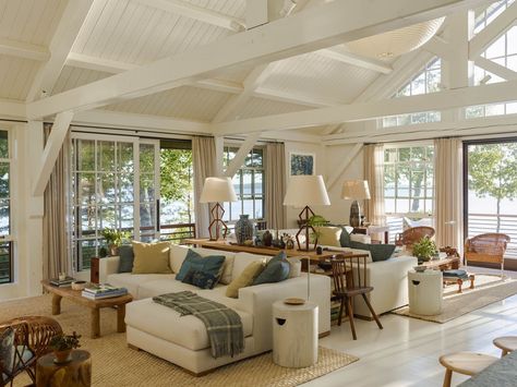 A House by the Sea in Maine | G.P. Schafer Architects Luxury Mansions, White Shiplap Wall, House By The Sea, Seaside Cottage, Mountain Lodge, Beach Cottage Style, Coastal Cottage, House Goals, Cozy Room