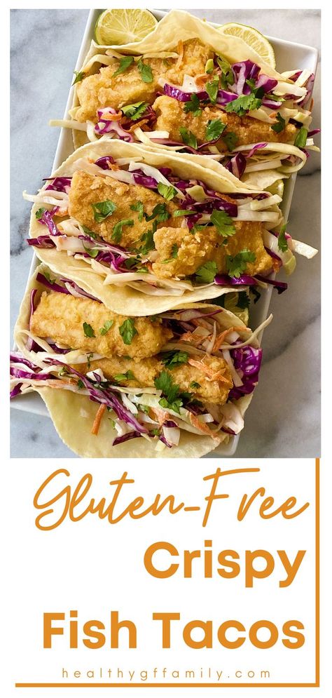 These Gluten-Free Crispy Fish Tacos with Cabbage Slaw are a perfect Summer meal! Fresh, flavorful and satisfying, this easy gluten-free meal comes together in just over 30 minutes and can be entirely made ahead of time! Fish Tacos With Cabbage Slaw, Gluten Free Fish Recipes, Tacos With Cabbage Slaw, Crispy Fish Tacos, Easy Tacos, Baked Fish Tacos, Fish Tacos With Cabbage, Gluten Free Tacos, Gluten Free Fish