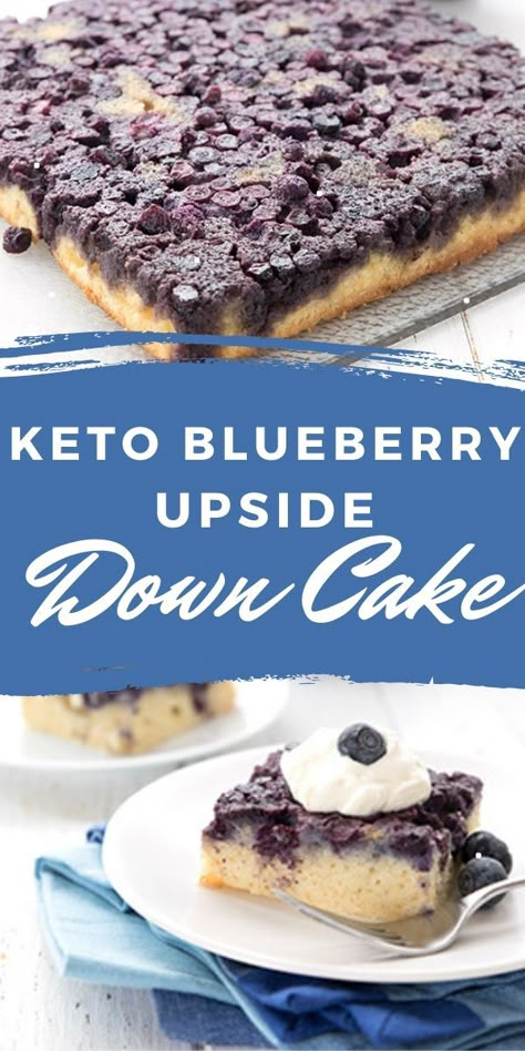 This keto blueberry upside down cake is fun, delicious, and easy to make. It's delicious for dessert, but it also makes a lovely brunch too. Blueberry Upside Down Cake, Dessert Blueberry, Cheesecake Blueberry, Cake Blueberry, Keto Blueberry, Low Carb Cake, Blueberry Desserts, Keto Cake, Keto Brownies