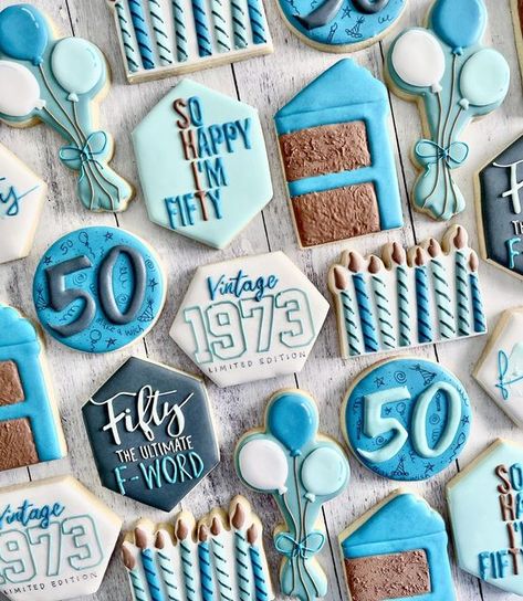 Blue Birthday Cookies Decorated, 50 Birthday Cookies Decorated, Man Birthday Cookies Decorated, 50 Cookies Birthday, 50th Cookies Birthday Men, 50th Birthday Decorated Cookies, 50th Birthday Cookies Decorated, 50th Birthday Cookies For Men, 50th Birthday Sugar Cookies