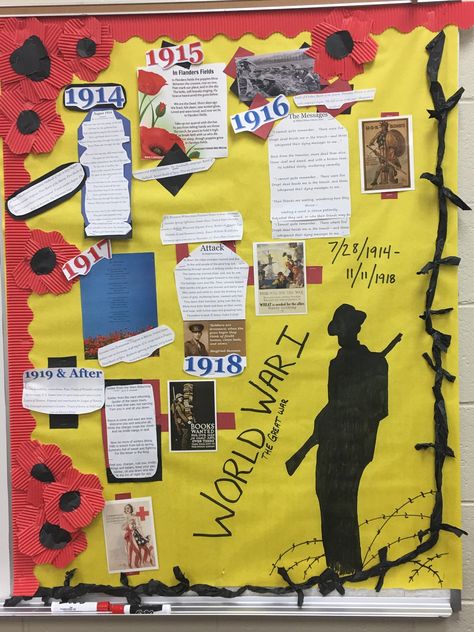 World War I Bulletin Board for high school classroom. High School History Bulletin Boards, Bulletin Board For High School, History Bulletin Boards, Class Poster, 5th Grade Social Studies, High School History, History Project, Display Boards, History Classroom