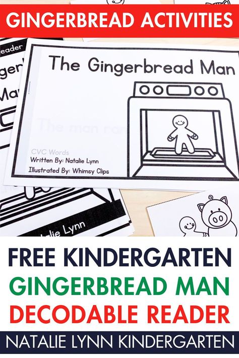 Are you looking for the perfect decodable reader to practice CVC words this holiday season? Download this Free Gingerbread Man decodable reader for your kindergarten students here. This decodable reader is perfect for your Gingerbread Unit or Christmas activities in your kindergarten classroom during small groups or Science of Reading centers. You can also add these free Gingerbread Man decodable readers to your sub plans or use them before Christmas break. Grab this free decodable reader here. Gingerbread Cvc Free, Christmas Kindergarten Reading Activities, Week Before Christmas Break Activities Kindergarten, Gingerbread Centers Kindergarten, Christmas Decodable Readers, Holiday Activities Kindergarten, Cvc Christmas Activities Free, Fun Christmas Activities Kindergarten, December Literacy Centers Kindergarten