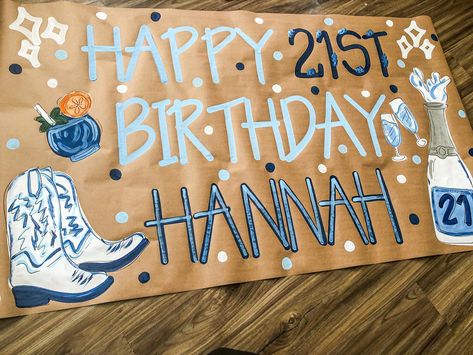 Blues and summer feels in this banner 🌊💙☀️ #banner #summer #beach #painting #paint #banners #butcherbanner #brownpaperbanner #bannersdesign #events 21st Birthday Banner For Guys, 21st Birthday Pregame Ideas, 21st Wallpaper, 21st Birthday Diy Decorations, 22nd Birthday Banner, 21 Bday Sign Ideas, 21st Birthday Banner Painted, Happy Birthday Sign Diy Poster, 21st Birthday Banner Ideas