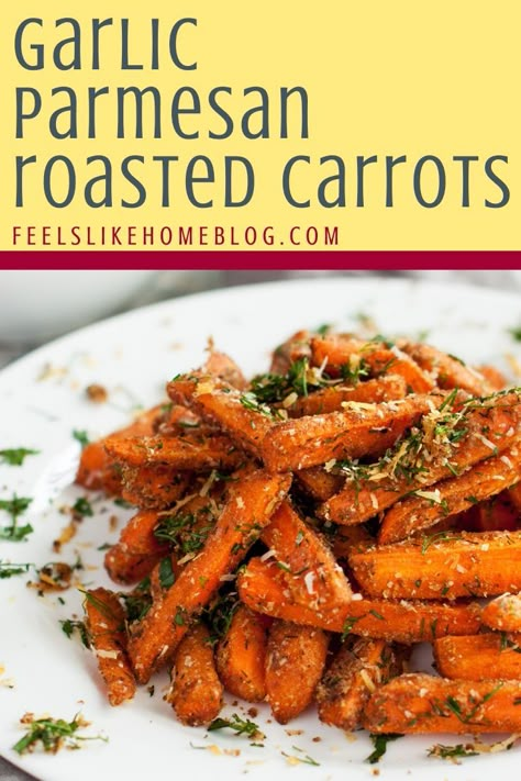 Garlic Parmesan Roasted Sliced Carrots - This is the best roasted carrots recipe you will find! It's healthy, simple, quick, and easy because they're baked in the oven. Includes rosemary and other herbs. Savory, low carb, and paleo. Best Roasted Carrots, Parmesan Roasted Carrots, Carrots In Oven, Sliced Carrots, Roasted Carrots Recipe, Carrots Recipe, Baked Carrots, Low Carb Vegetables, Carrot Recipes