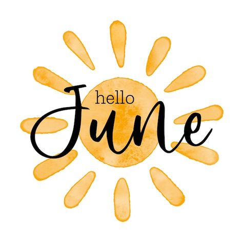 Sun Icon, Hello June, Hello July, Greeting Card, Vector Illustration, Sun, Orange, Yellow, Black