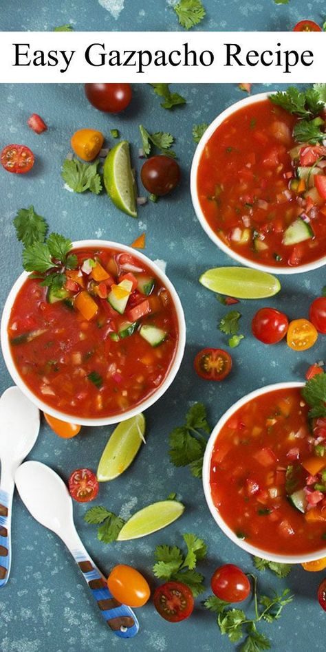 Easy Gazpacho, Tomato Gazpacho, Raw Dessert Recipes, Gazpacho Recipe, Summer Soup, Cooking Recipes Healthy, No Cooking, Dehydrated Food, Freezer Cooking