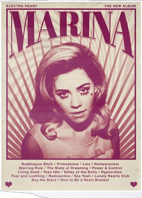 Marina Electra Heart, Teen Posters, Heart Retro, Electra Heart, Heart Poster, Marina And The Diamonds, Collage Poster, Cute Poster, Art Collage Wall