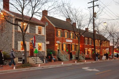 Or simply visit the downtown area for a Christmas-infused stroll. Dozens of buildings are adorned with twinkling lights... Brick Pathway, Frederick Maryland, Frederick Md, Christmas Town, Colonial Williamsburg, Magical Christmas, Historical Architecture, Road Trip Usa, Christmas Village