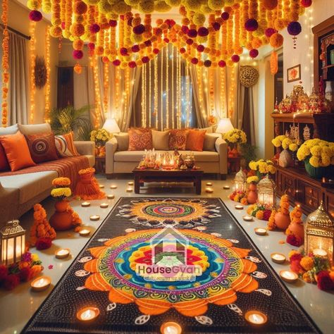 18 Simple Navratri Decoration Ideas At Home 2024 - HouseGyan Decoration Ideas For Navratri At Home, Navratri Home Decor, Navratri Decoration Ideas For Home, Navratri Decoration Ideas, Navratri Decor, Simple Flower Arrangements, Navratri Decoration, Party Logo, Vastu Shastra