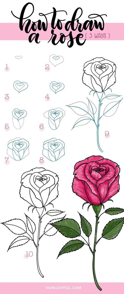 How To Draw Roses, Rose Drawing Simple, Rose Step By Step, Draw A Rose, Easy Flower Drawings, Flower Step By Step, Rose Sketch, Flower Drawing Tutorials, Easy Drawing Tutorial