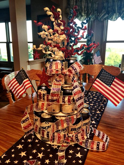 Welcome home, soldier! Beer can cake. Soldier Welcome Home Party, Welcome Home Ideas, Soldier Coming Home, Home Party Ideas, Beer Can Cake, Military Diy, Soldier Party, Beer Can Cakes, Welcome Home Party