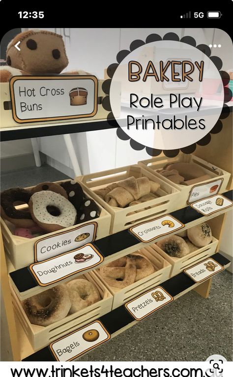 Eyfs Bakery Role Play, Bakery Kindergarten Ideas, Kids Bakery Shop Diy, Bakery Role Play, Bakery Dramatic Play Preschool, Dramatic Play Bakery, Bakery Pretend Play, Dramatic Play Space, Bakery Printables