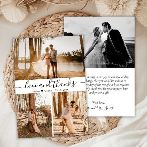 Elegant Wedding Photo Collage Thank You Card Wedding Photo Collage, Photo Wedding Invitations, Photo Invitations, Wedding Thank You Cards, Thank You Notes, Wedding Thank You, Photo Collage, Elegant Wedding, Personalized Wedding