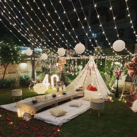 Rooftop Birthday Party Decorations Night, Outdoor Birthday Party Decorations Night, Terrace Party Decoration Night, Rooftop Birthday Party Decorations, Date Night Decor, Cabana Decor, Canopy Decor, Qawali Night, Birthday Decoration Items