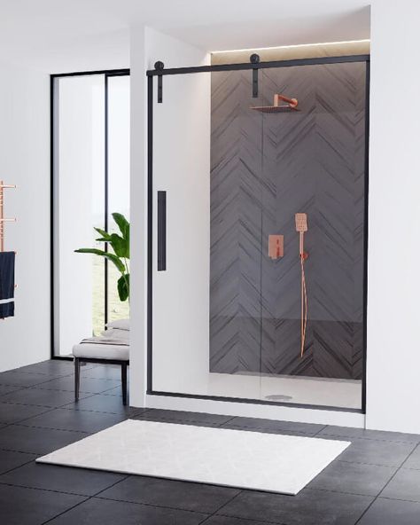 Shower Barn Door, Bathroom Sliding Glass Door, Coastal Shower Doors, Sliding Shower Doors, Glass Shower Door, Barn Door Designs, Master Shower, Bathroom Redesign, Sliding Shower Door