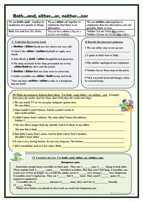 Both...and, either...or, neither... nor. (exercises) - English ESL Worksheets Both And Grammar, Both Neither Either, Both Neither Either Worksheets, Both And Either Or Neither Nor, Neither Nor Either Or, Neither Nor, Practice English Grammar, English Pronouns, Correlative Conjunctions