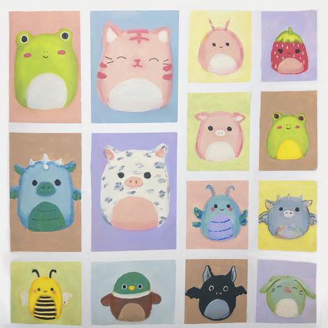 Squishmallows Crafts, Squishmallows Painting, Squishmellow Painting, Squishmallow Painting Canvas, Squishmallows Aesthetic Drawing, Squishmallow Painting, Cow Squishmallow Painting, Easy Drawings Squishmallow, Art Camp Projects