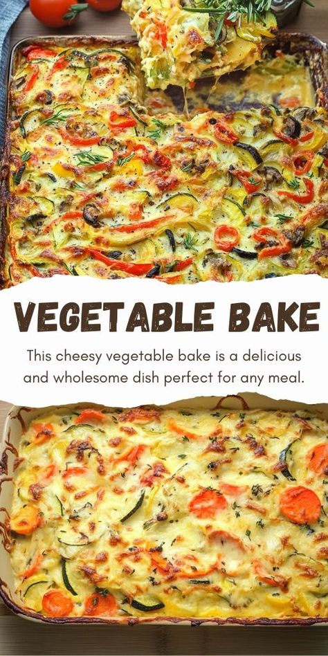 Cheesy Vegetable Bake Ingredients: 3 courgettes (zucchini) 1 onion 1 carrot 1 pepper 3 eggs 250 ml milk (8.5 fl. oz.) 200 grams flour (7 oz.) #Chessy #Veggie Zucchini Vegetable, Cheesy Vegetable, Carrot Dishes, Vegetable Bake, Homemade Vegetable Broth, Vegetable Side Dishes Healthy, Veggie Side Dish Recipes, Vegetarian Meal Plan, Baked Vegetables