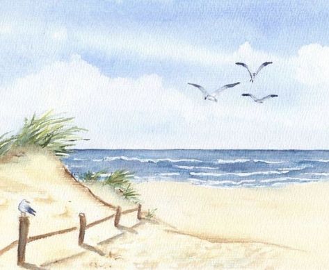 Canvas For Beginners, Watercolor Paintings For Beginners, Diy Watercolor Painting, Watercolour Inspiration, Easy Canvas Painting, Watercolor Paintings Easy, Beach Watercolor, 수채화 그림, Watercolor Landscape Paintings