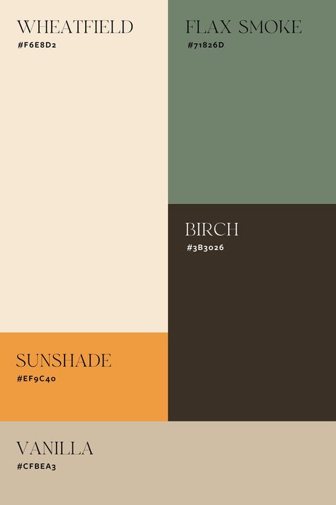 5 Bold Colour Palettes for Startups in 2024: Elevate Your Brand with Eye-catching Designs — JK Creative Company | Freelance Brand Identity Designer Green Brown Pallet, Wheat Colour Palette, Best Color Palette For Website, Green Grey Yellow Color Palette, Modern Yellow Color Palette, Green Brown Yellow Aesthetic, Male Colour Palette, Pnw Palette, Color Pallets With Brown